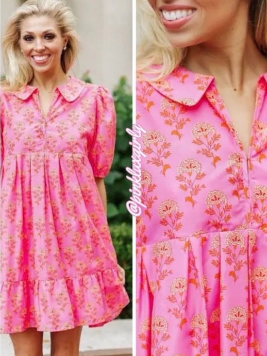 Maripe Dresses & Skirts - Pink Floral Tiered Babydoll Dress